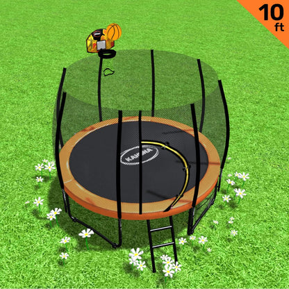 Kahuna 10ft Trampoline Twister Springless Safety Net Pad Mat with Basketball Set Orange