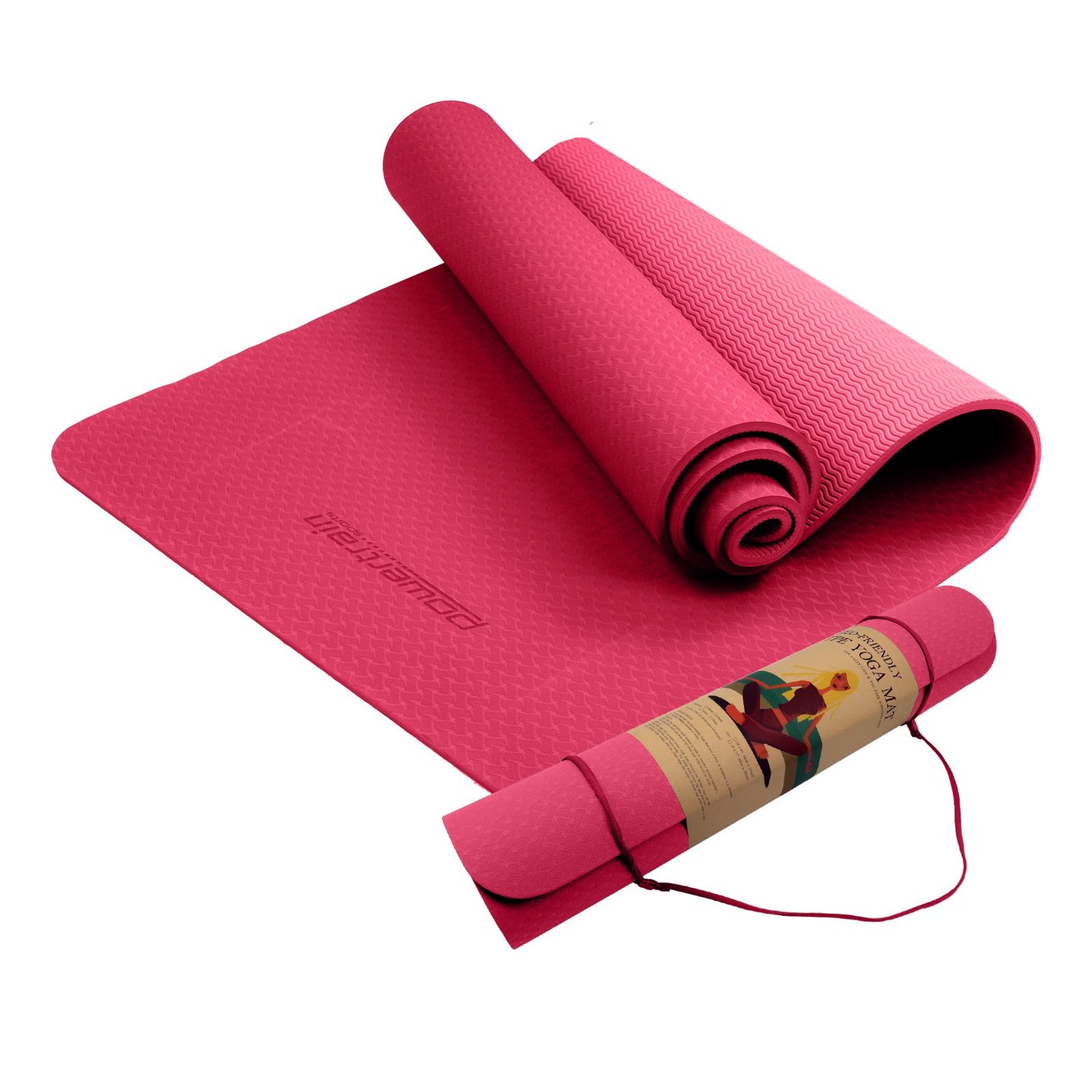 Powertrain Eco-friendly Dual Layer 6mm Yoga Mat | Pink | Non-slip Surface And Carry Strap For Ultimate Comfort And Portability