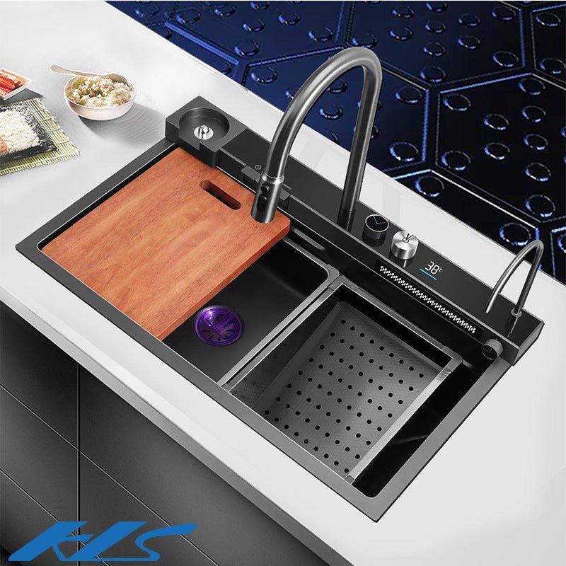 Integrated Waterfall Kitchen Sink Honeycomb Technology Large Digitial Display Stainless Steel Water Filter Cup Washer