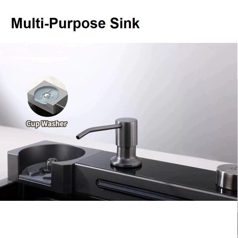 Integrated Waterfall Kitchen Sink Honeycomb Technology Large Digitial Display Stainless Steel Water Filter Cup Washer