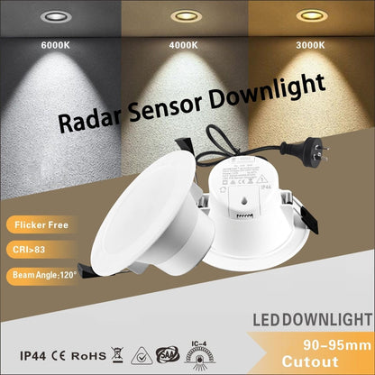 5 PCS NEW RADAR SENSOR LED DOWNLIGHT KIT 90MM 10W NON DIM 3 COLOR IN 1 WARM WHITE COOL WHITE DAY LIGHT TRI COLOR 3000/4000/6000