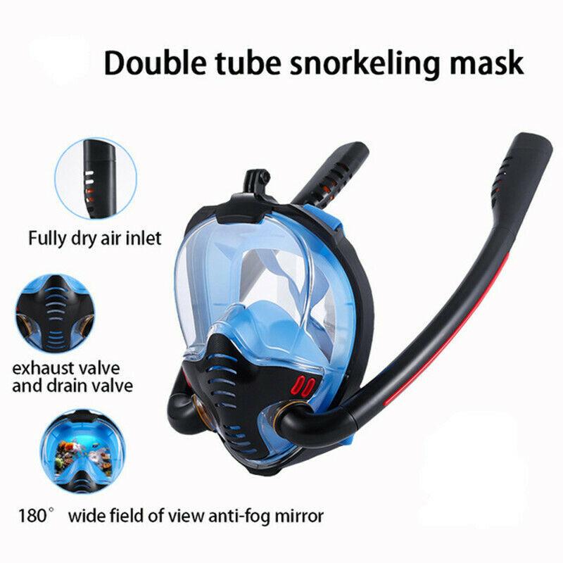 Snorkel Mask Safe Double Breathing System Full Face Snorkeling Anti Leak/Fog AU Small