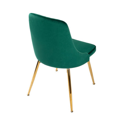 Viva Forever Set of 2 Green Velvet Dining Chairs &#8211; Art Deco Design with Gold Metal Legs