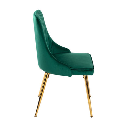 Viva Forever Set of 2 Green Velvet Dining Chairs &#8211; Art Deco Design with Gold Metal Legs