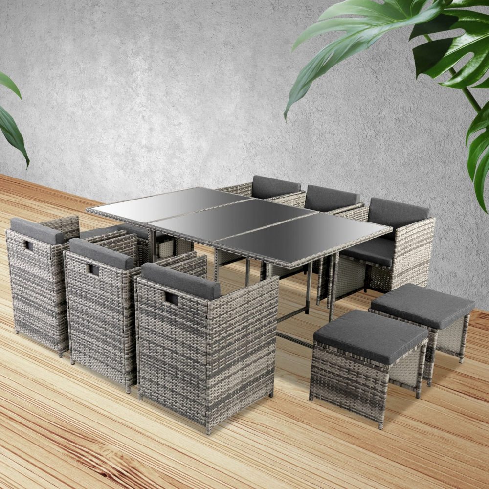 Bali 11 Piece Outdoor Dining Set &#8211; Grey