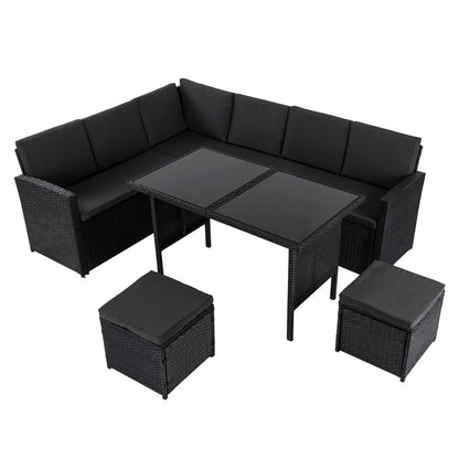 Ella 8-Seater Modular Outdoor Garden Lounge and Dining Set with Table and Stools in Black