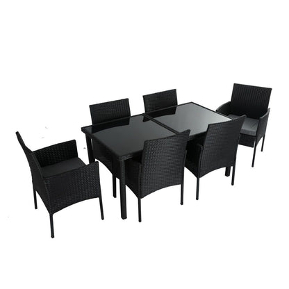 Outdoor Minimalist Black Wicker 6-Seater Dining Set