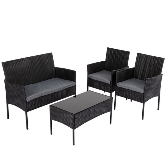 4 Seater Wicker Outdoor Lounge Set &#8211; Black