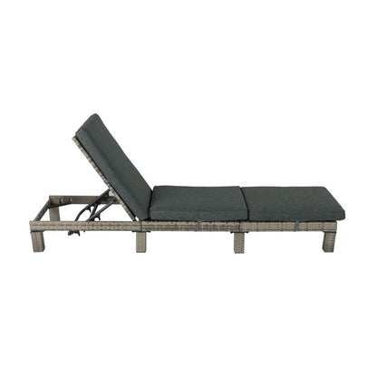 Grey Rattan Sunbed with Adjustable Recline