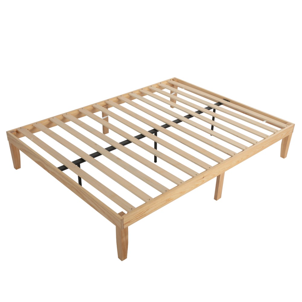 Warm Wooden Natural Bed Base Frame &#8211; Queen