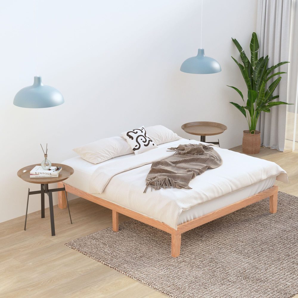 Warm Wooden Natural Bed Base Frame &#8211; Queen