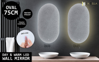 LED Wall Mirror Oval Anti-Fog Bathroom 50x75cm BLACK