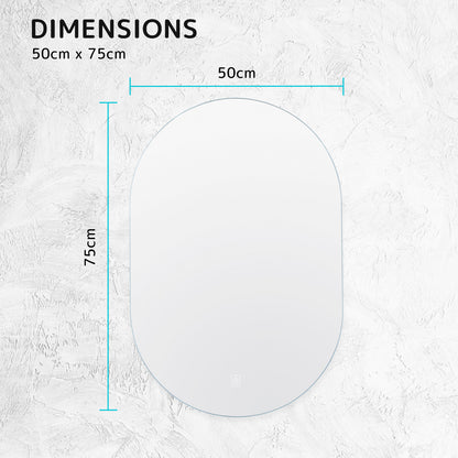 LED Wall Mirror Oval Anti-Fog Bathroom 50x75cm BLACK