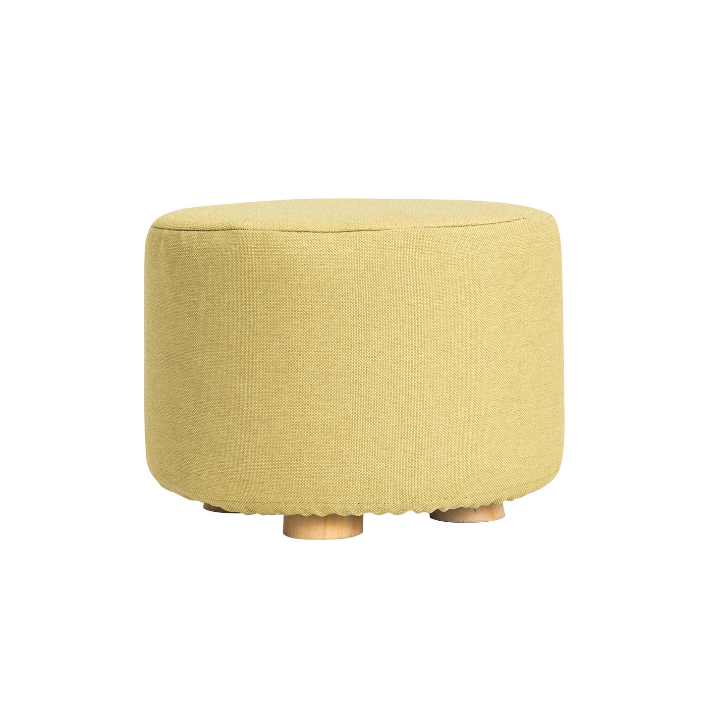 Fabric Ottoman Round Wooden Leg Foot Stool - MUSTARD YELLOW