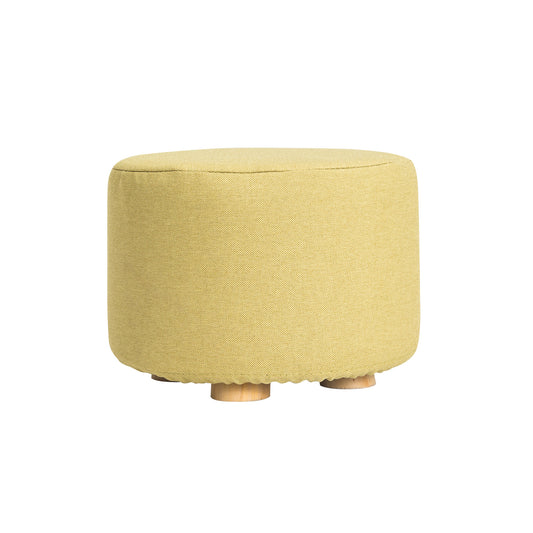 Fabric Ottoman Round Wooden Leg Foot Stool - MUSTARD YELLOW