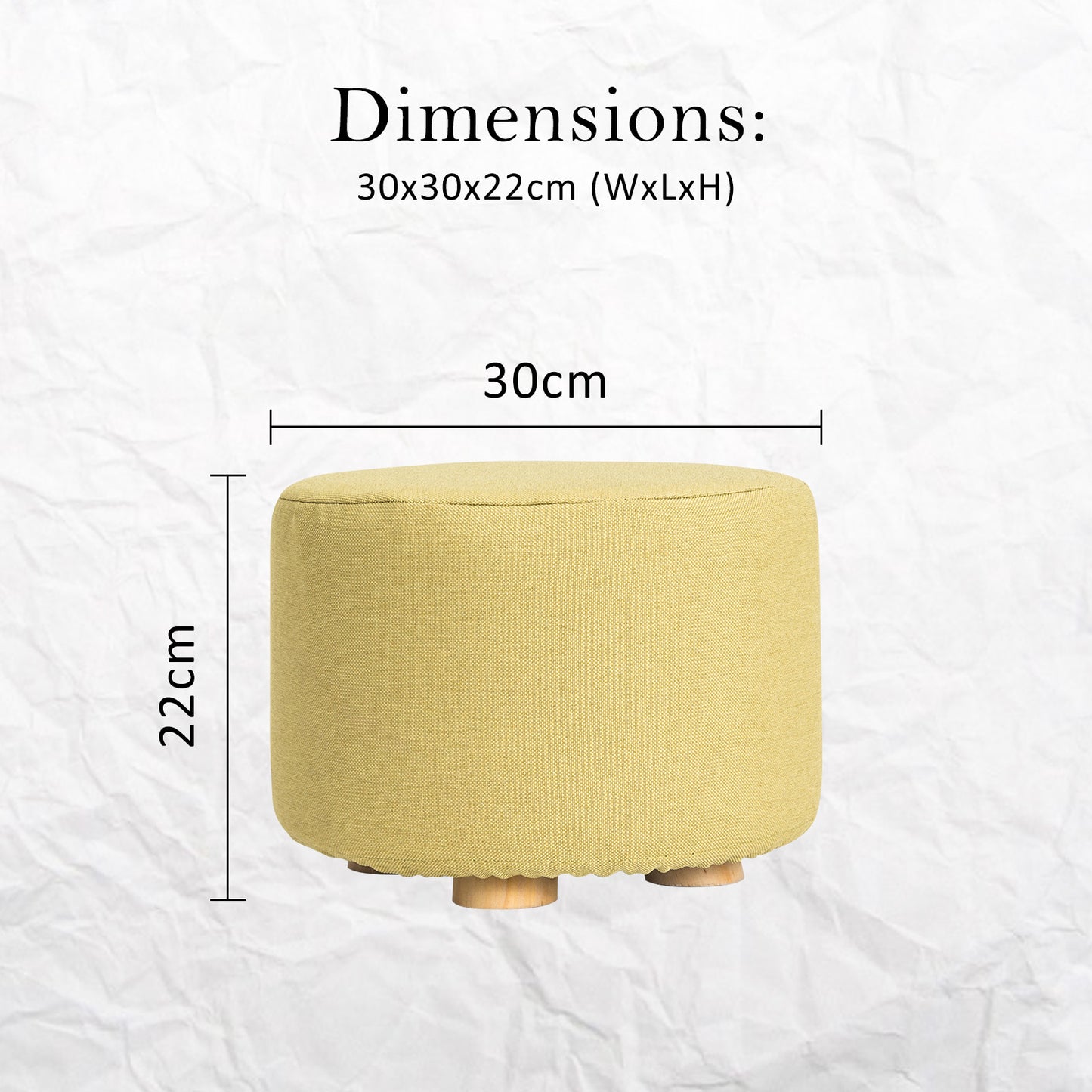 Fabric Ottoman Round Wooden Leg Foot Stool - MUSTARD YELLOW