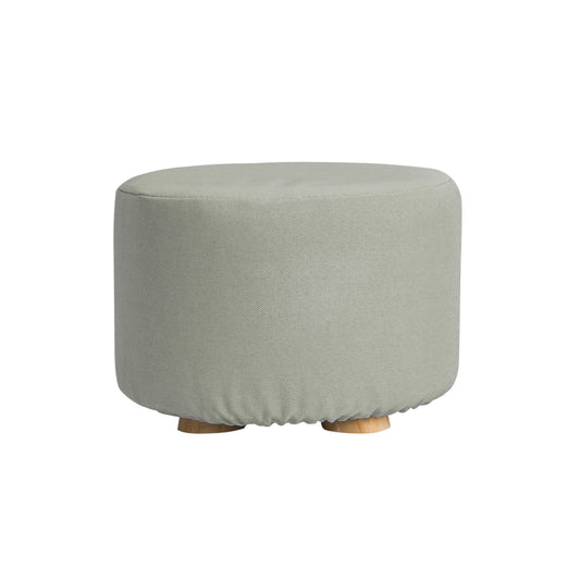 Fabric Ottoman Round Wooden Leg Foot Stool - GREY