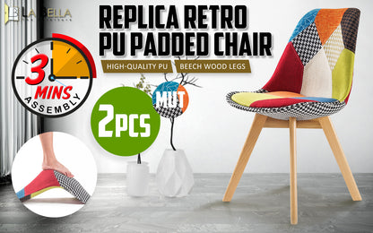 2X Retro Dining Cafe Chair Padded Seat MULTI COLOUR