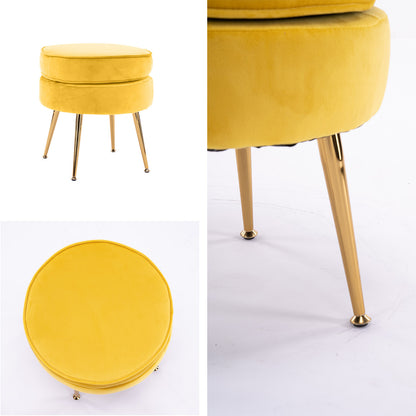 Ottoman Foot Stool Velvet Fabric Metal Leg Round YELLOW