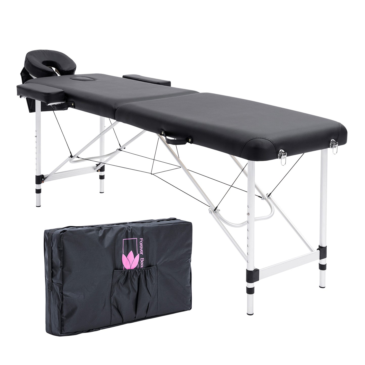 Aluminium Portable Beauty Massage Table Bed 2 Fold 55cm Black