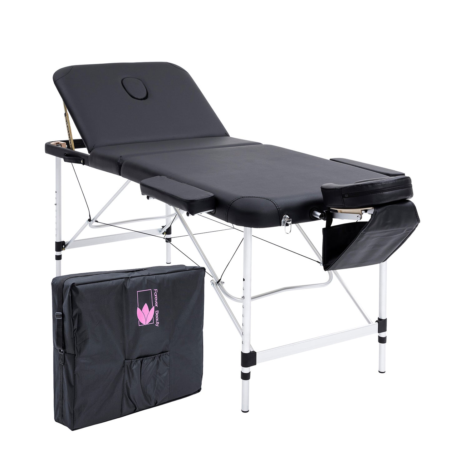 Aluminium Portable Beauty Massage Table Bed 3 Fold 70cm Black