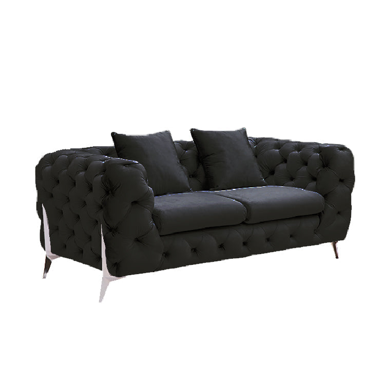 Grand Tufted Lounge - Black Velvet Fabric - Silver Legs