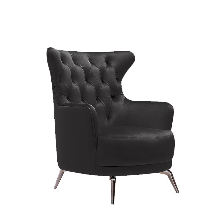 Grand Tufted Lounge - Black Velvet Fabric - Silver Legs