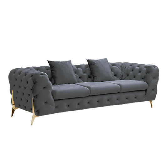 Grand Tufted Lounge - Dark Grey Velvet Fabric - Gold Legs