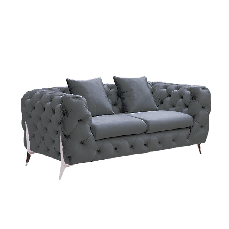 Grand Tufted Lounge - Dark Grey Velvet Fabric - Silver Legs