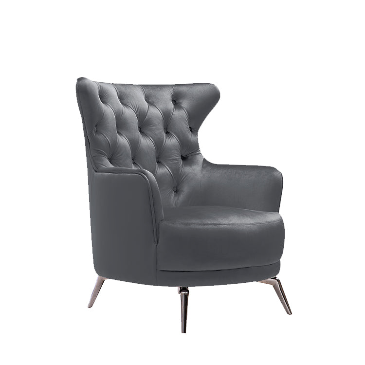 Grand Tufted Lounge - Dark Grey Velvet Fabric - Silver Legs