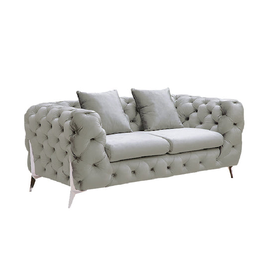 Grand Tufted Lounge - Light Grey Velvet Fabric - Silver Legs