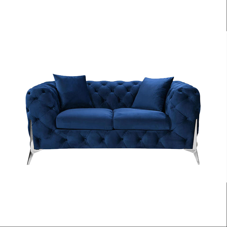 Grand Tufted Lounge - Blue Velvet Fabric - Silver Legs