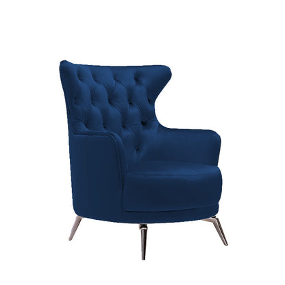 Grand Tufted Lounge - Blue Velvet Fabric - Silver Legs