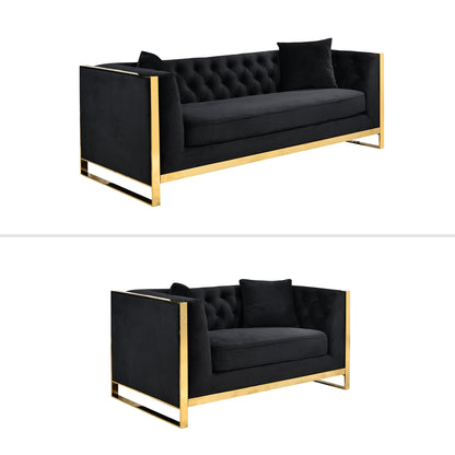 William Lounge - Black Velvet Fabric - Gold Trims