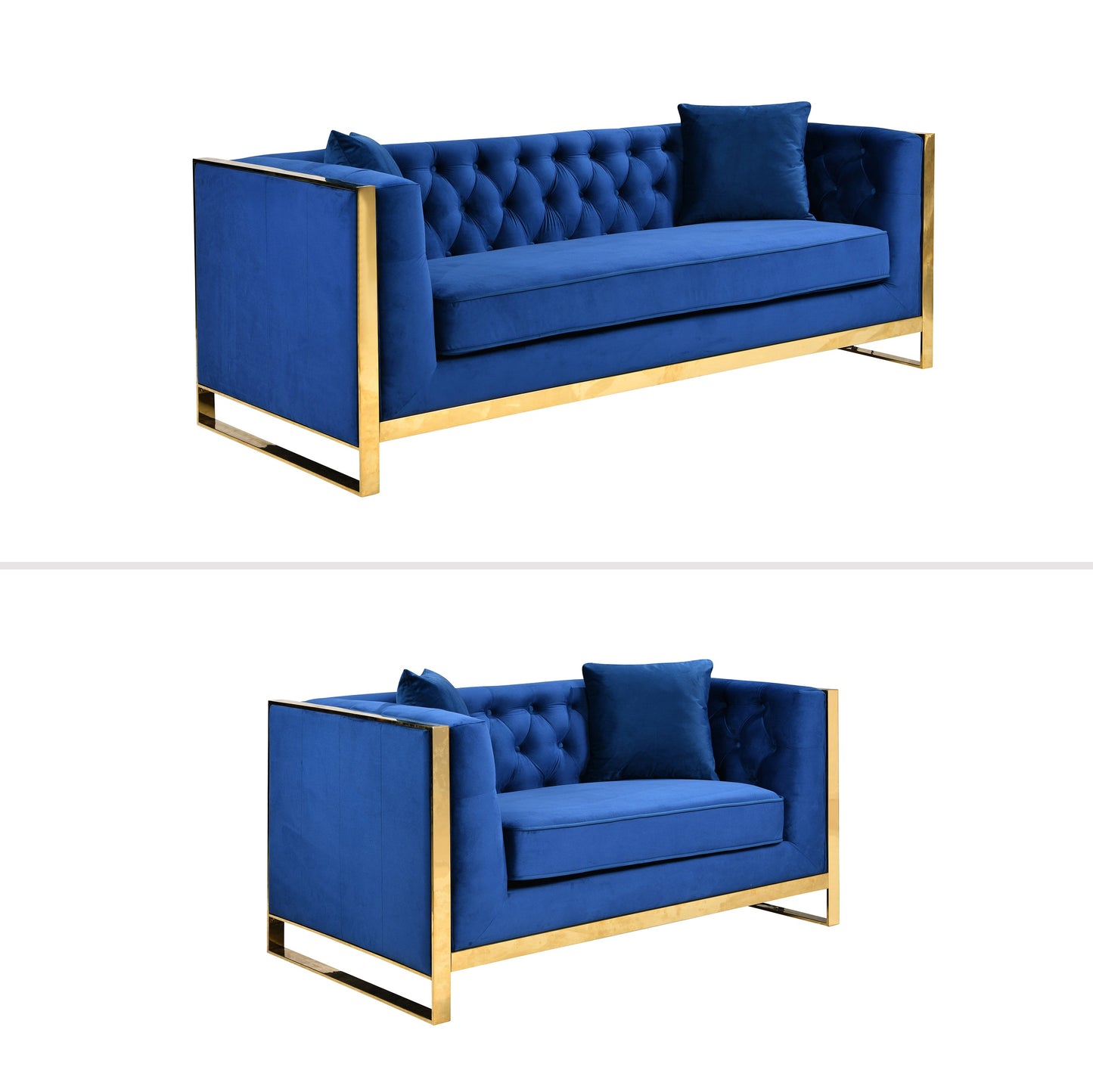 William Lounge - Blue Velvet Fabric - Gold Trims