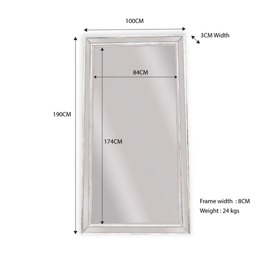 White Beaded Framed Mirror - X Large 190cm x 100cm