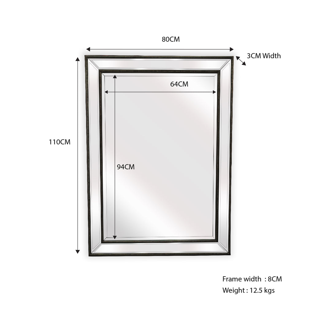 Black Beaded Framed Mirror - Rectangle 80cm x 110cm