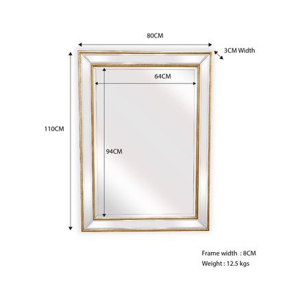 Gold Beaded Framed Mirror - Rectangle 80cm x 110cm