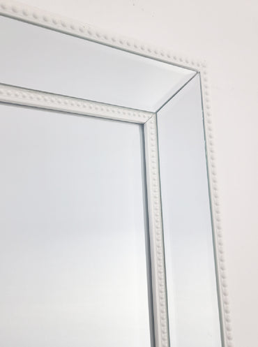 White Beaded Framed Mirror - Free Standing 50cm x 170cm