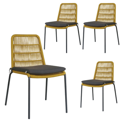 Lara 4pc Set Outdooor Rope Dining Chair Steel Frame Yellow