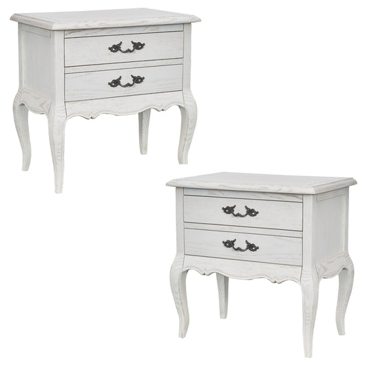 Alice 2pc Set Bedside 2 Drawers Storage Cabinet Side End Table Distressed White