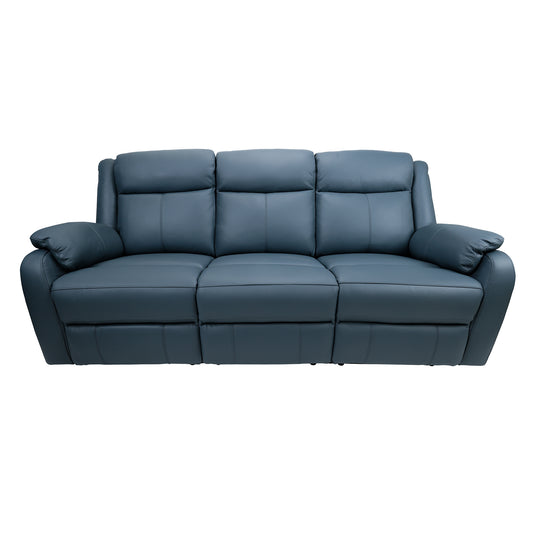 Bella 3 Seater Electric Recliner Genuine Leather Upholstered Lounge - Blue