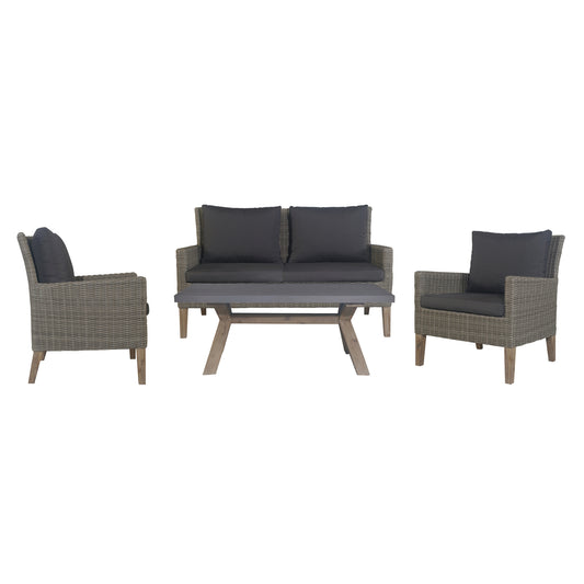 Byron 4pc Rattan Outdoor Sofa Set 2 Seater Wicker Lounge Grey Coffee Table