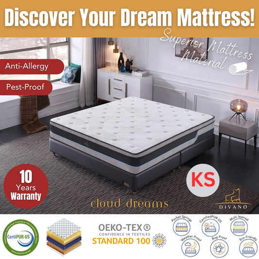 Cloud Dreams King Single Pocket Spring Luxury Plush Top 28cm Mattress