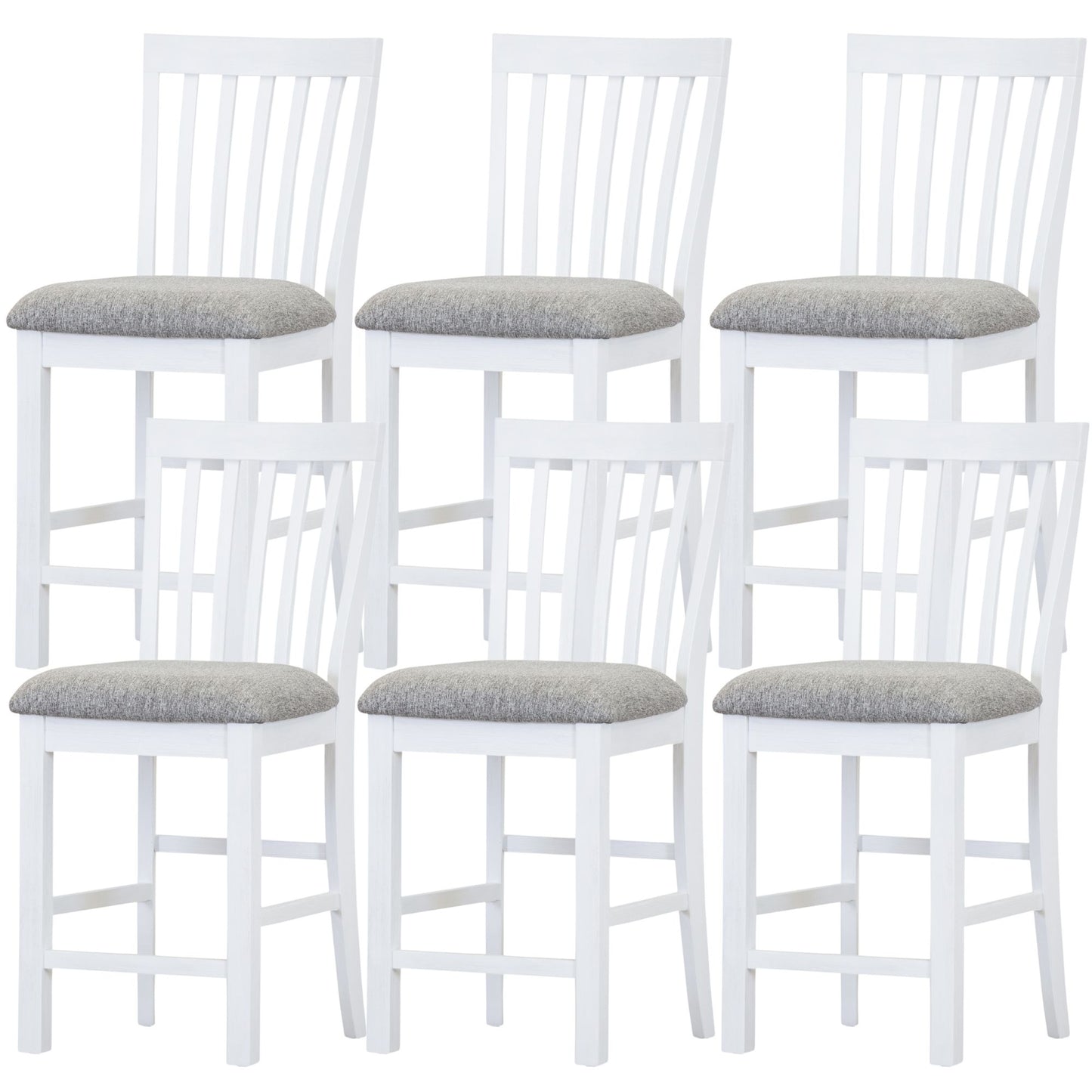 Laelia Tall Bar Chair Stool Set of 6 Solid Acacia Wood Coastal Furniture - White