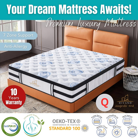 Majestic Rest Queen Size 7 Zones Luxury Premium Firm Pocket Spring 34cm Mattress