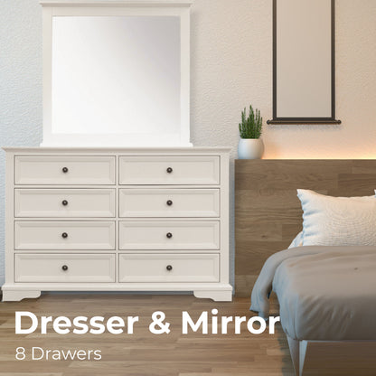 Celosia Dresser Mirror 8 Chest of Drawers Bedroom Timber Storage Cabinet - White