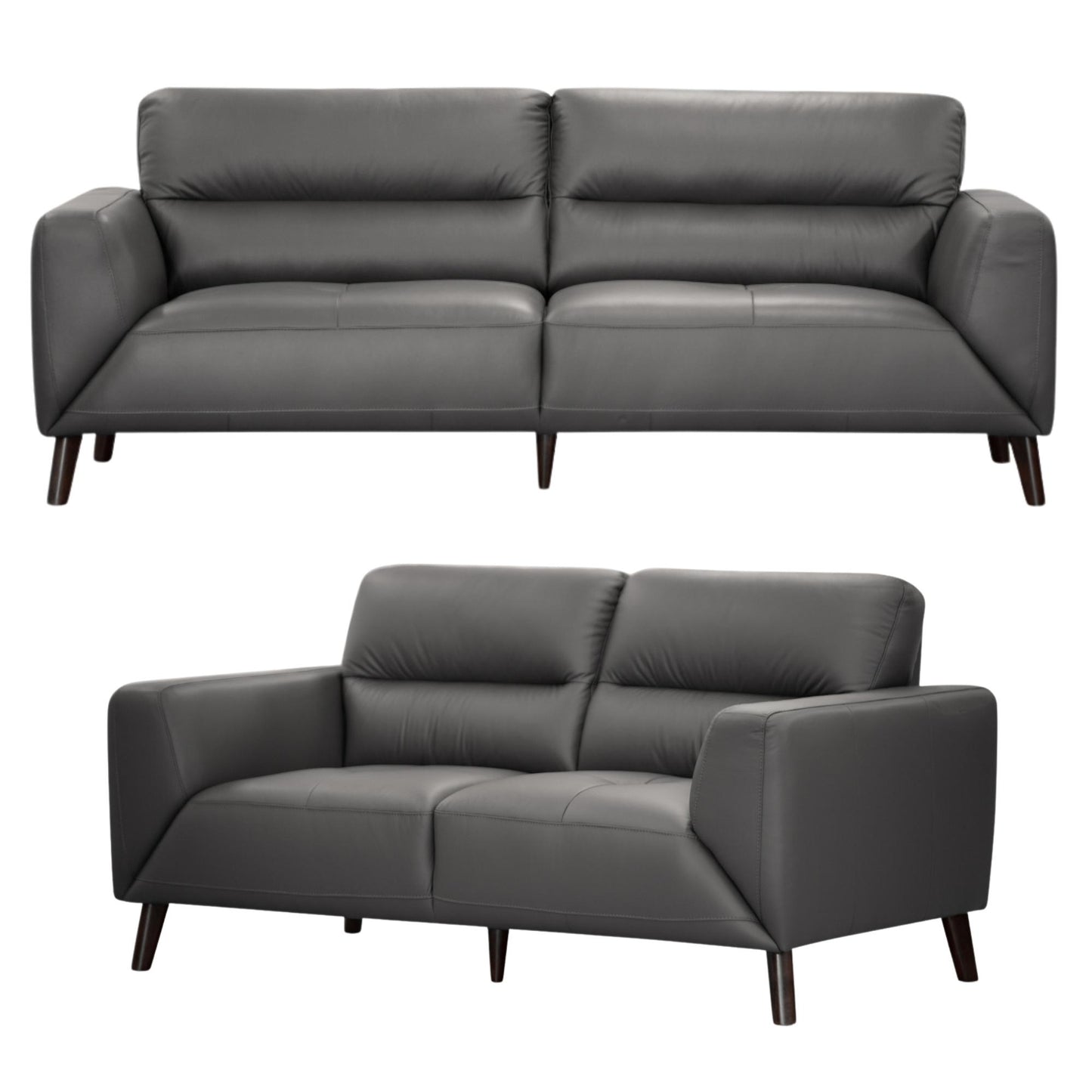 Downy  Genuine Leather Sofa Set 3 + 2 Seater Upholstered Lounge Couch - Gunmetal