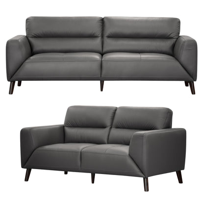 Downy  Genuine Leather Sofa Set 3 + 2 Seater Upholstered Lounge Couch - Gunmetal