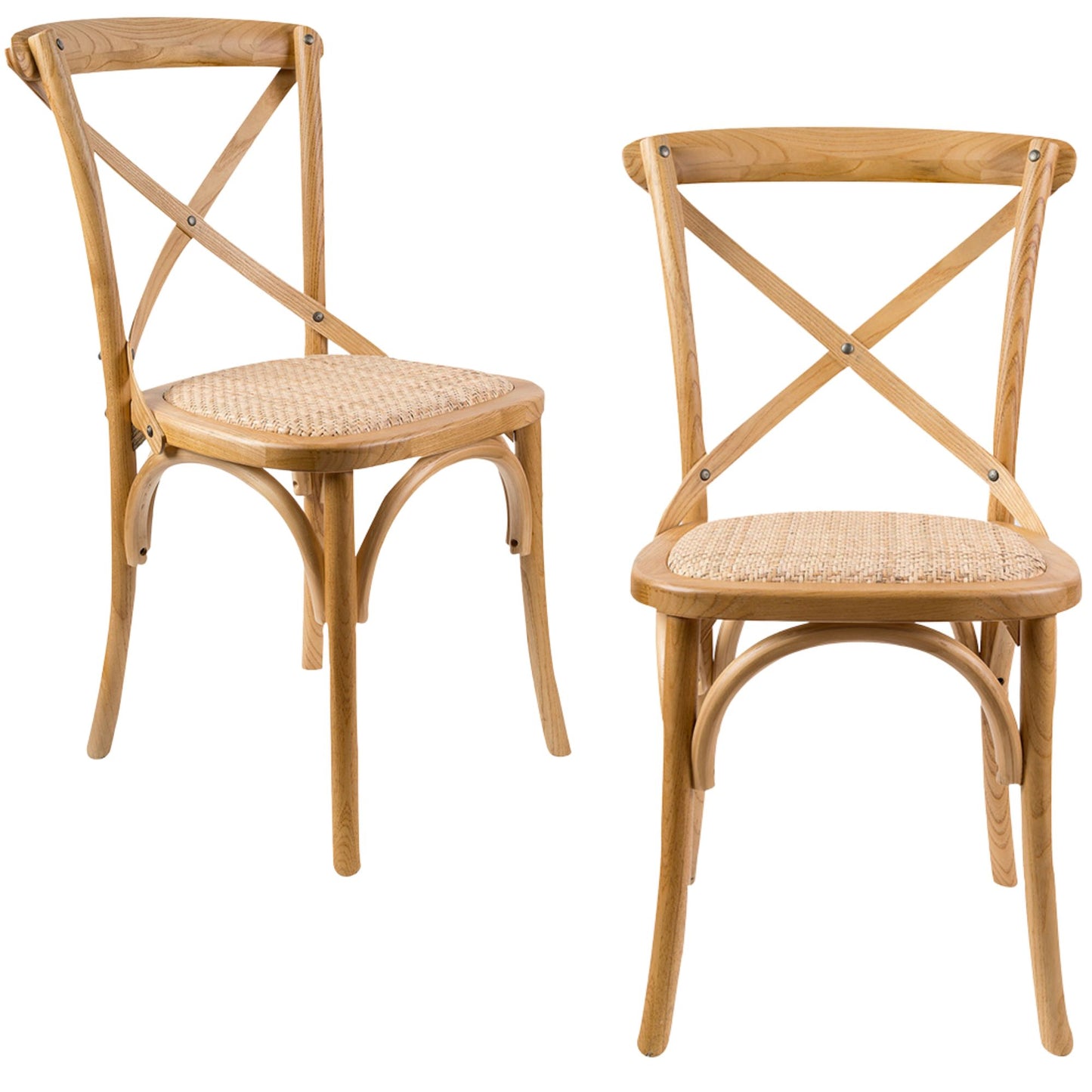 Aster Crossback Dining Chair Set of 2 Solid Birch Timber Wood Ratan Seat - Oak